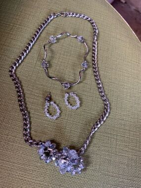 Silver-Tone Crystal Necklace, Bracelet & Earrings Set - Clear Crystals